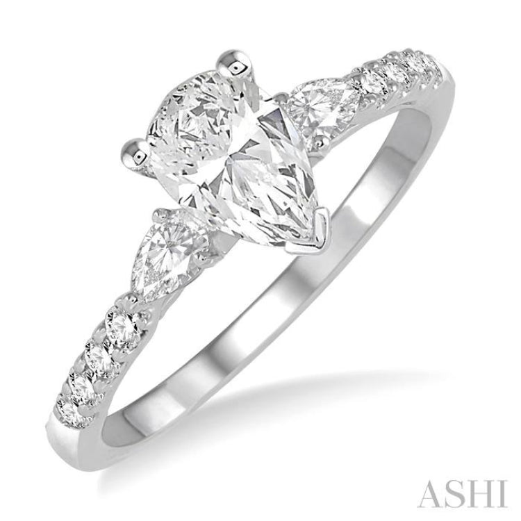 3/8 Ctw Pear & Round Cut Diamond Semi-Mount Engagement Ring in 14K White Gold