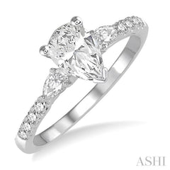 3/8 Ctw Pear & Round Cut Diamond Semi-Mount Engagement Ring in 14K White Gold