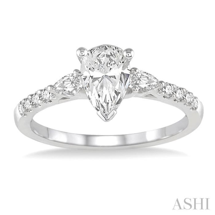 3/8 Ctw Pear & Round Cut Diamond Semi-Mount Engagement Ring in 14K White Gold