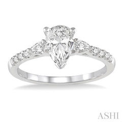 3/8 Ctw Pear & Round Cut Diamond Semi-Mount Engagement Ring in 14K White Gold