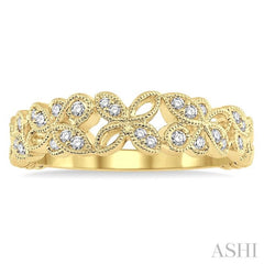 1/5 Ctw Floral Lattice Round Cut Diamond Wedding Band in 14K Yellow Gold