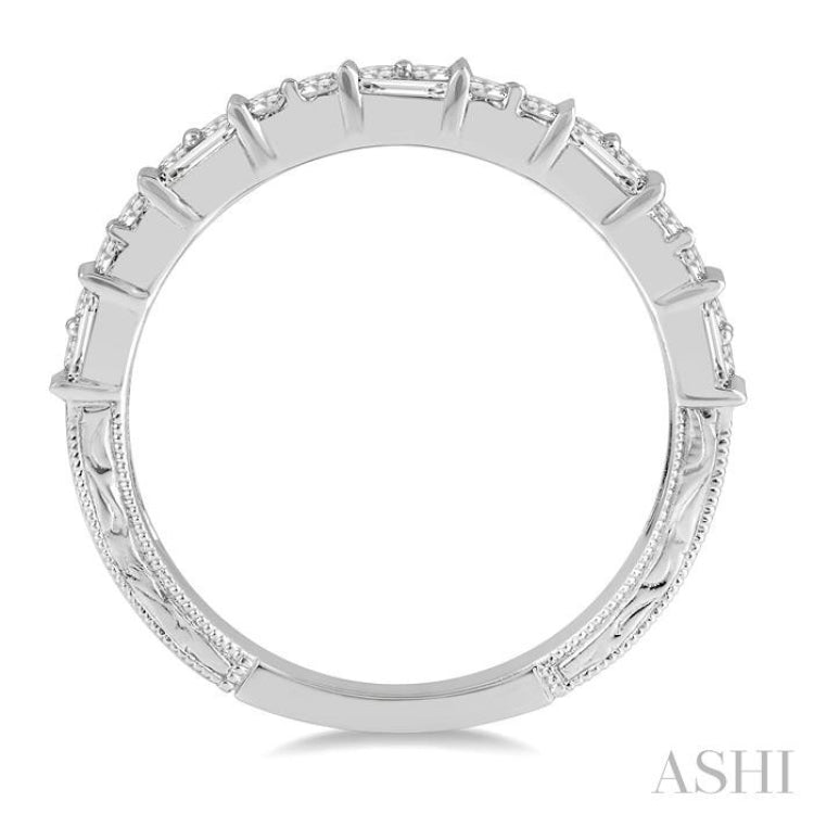 5/8 Ctw Paneled Baguette and Round Cut Diamond Wedding Band in 14K White Gold