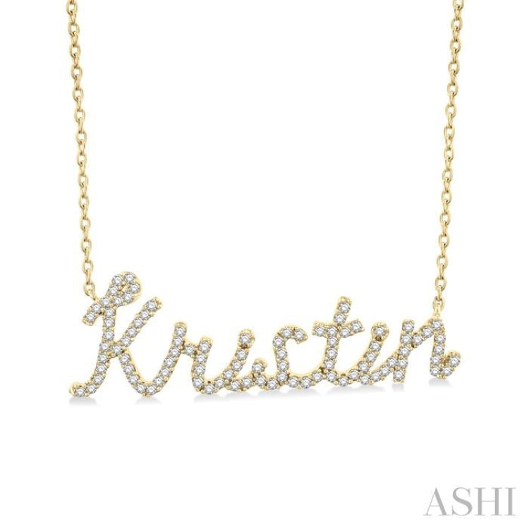 1/4 Ctw 'Kristin' Script Name Round Cut Diamond Necklace in 10K Yellow Gold