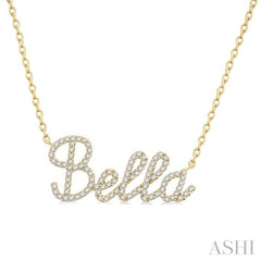 1/4 Ctw 'Bella' Script Name Round Cut Diamond Necklace in 10K Yellow Gold