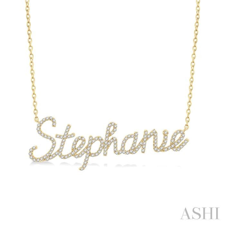 1/3 Ctw 'Stephanie' Script Name Round Cut Diamond Necklace in 10K Yellow Gold