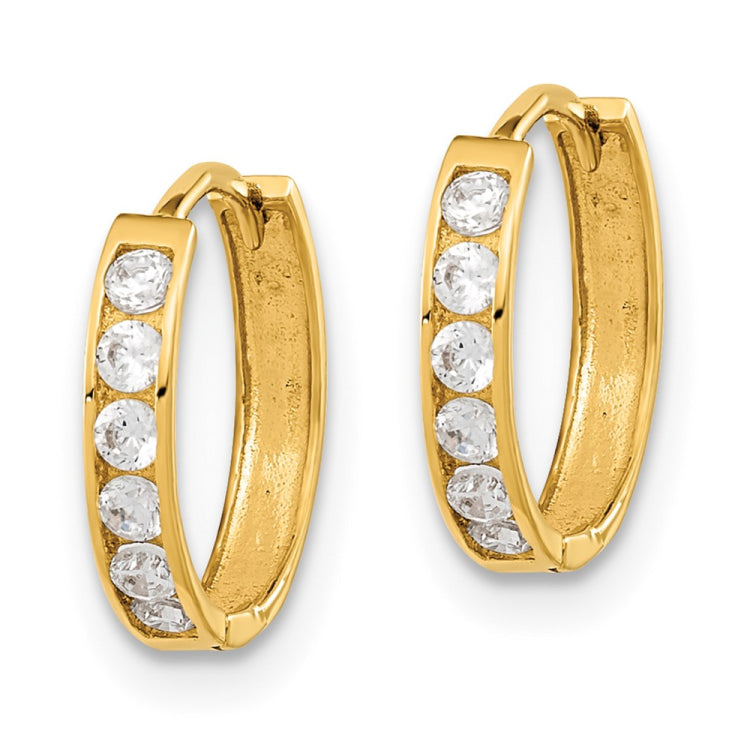 14k Madi K CZ 2x11mm Hinged Hoop Earrings