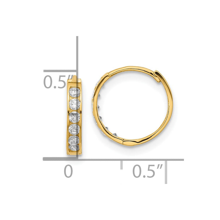 14k Madi K CZ 2x11mm Hinged Hoop Earrings