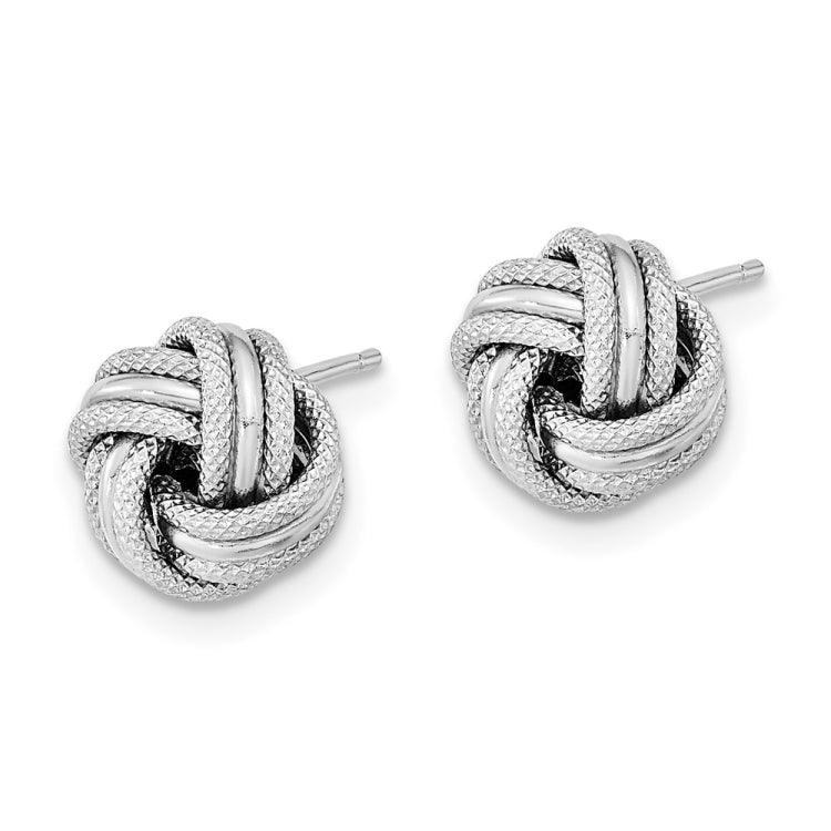 14k White Gold 9mm Polished Textured Triple Love Knot Post Earrings