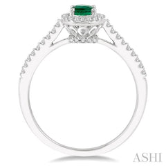 6x4 MM Oval Shape Emerald and 1/5 Ctw Single Cut Diamond Precious Ring in 10K White Gold