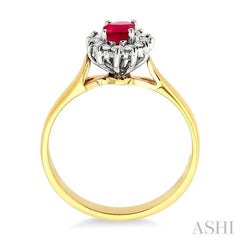 6x4MM Oval Cut Ruby and 1/5 Ctw Round Cut Diamond Ring in 14K Yellow Gold