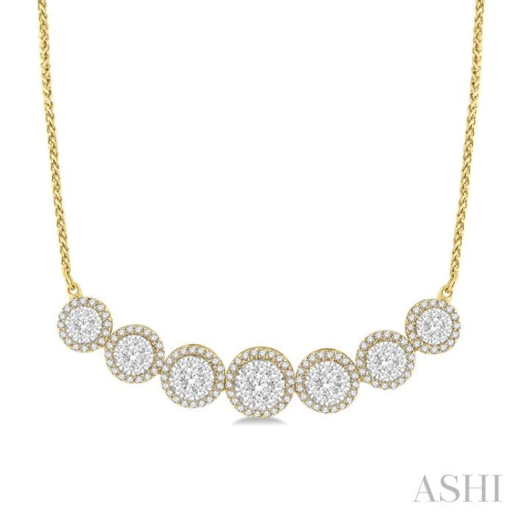 1 1/5 Ctw Circular Mount Lovebright Round Cut Diamond Necklace in 14K Yellow & White Gold