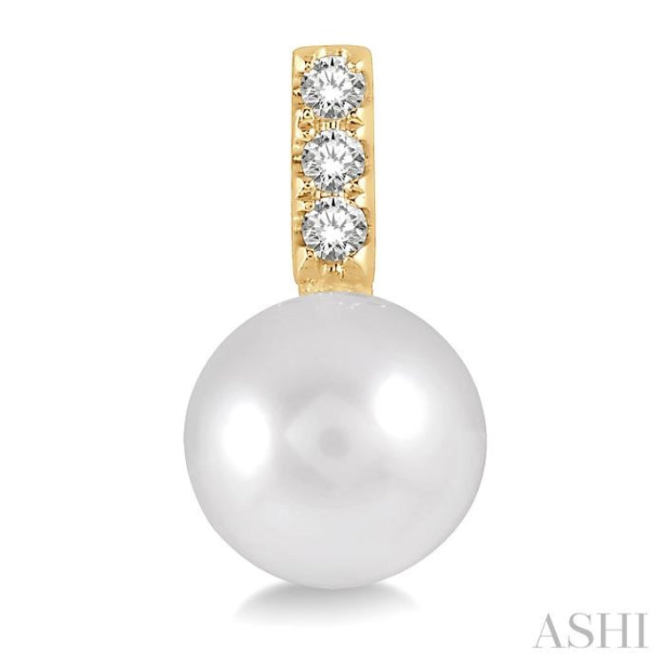 7 MM Cultured Pearls and 1/10 Ctw Round Cut Diamond Earrings in 10K Yellow Gold