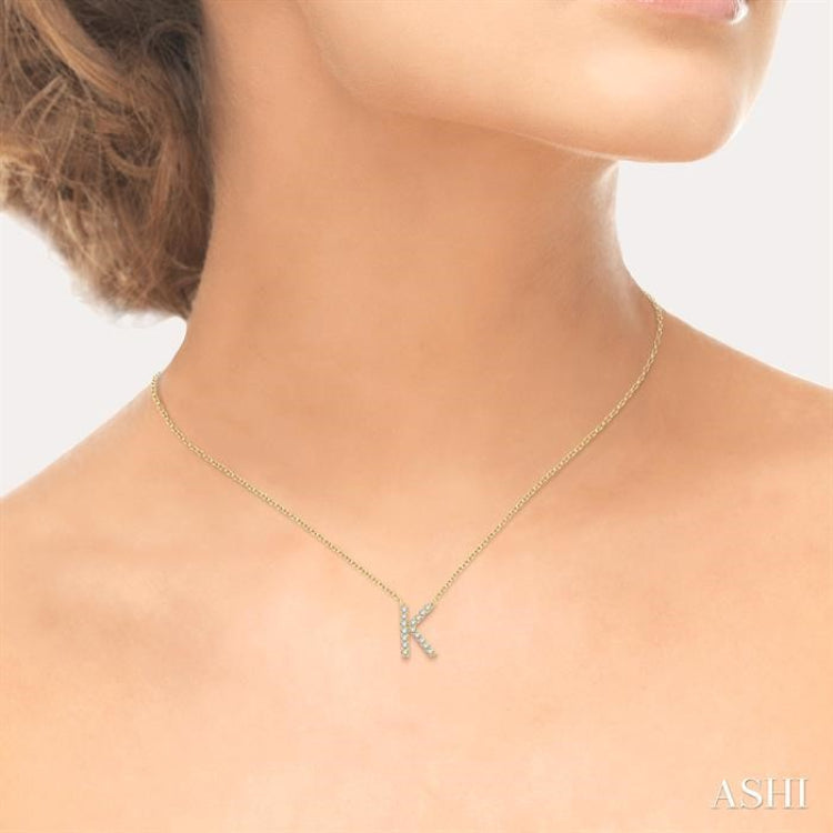 1/20 Ctw Initial 'K' Round Cut Diamond Pendant With Chain in 10K Yellow Gold