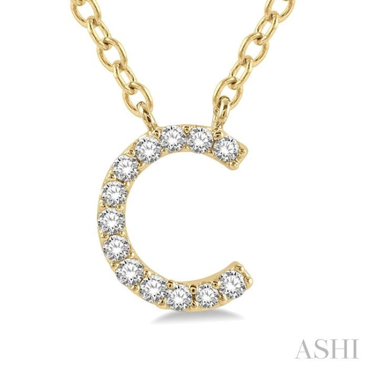1/20 Ctw Initial 'C' Round Cut Diamond Pendant With Chain in 10K Yellow Gold