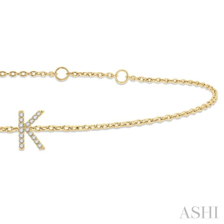 1/20 Ctw Initial 'K' Round Cut Diamond Bracelet in 10K Yellow Gold