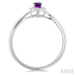 5x3 MM Oval Shape Amethyst and 1/20 Ctw Single Cut Diamond Halo Semi-Precious Ring in 10K White Gold