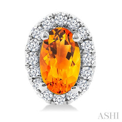 5x3 MM Oval Shape Citrine and 1/8 Ctw Round Cut Diamond Halo Semi-Precious Stud Earrings in 14K White Gold