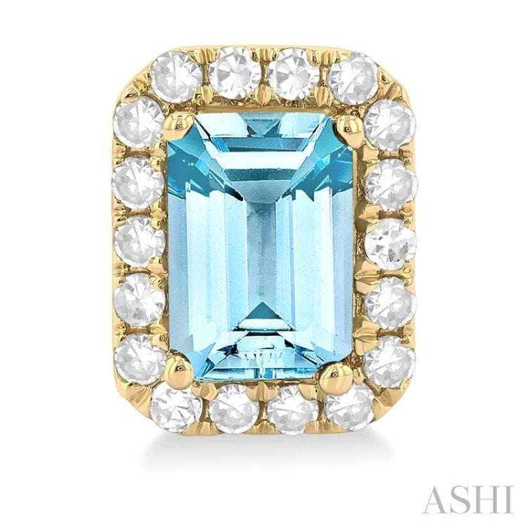 6x4 MM Octagonal Shape Aquamarine and 1/4 Ctw Round Cut Diamond Halo Semi-Precious Stud Earrings in 10K Yellow Gold