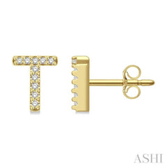 1/10 Ctw Initial 'T' Single Cut Diamond Earrings in 10K Yellow Gold