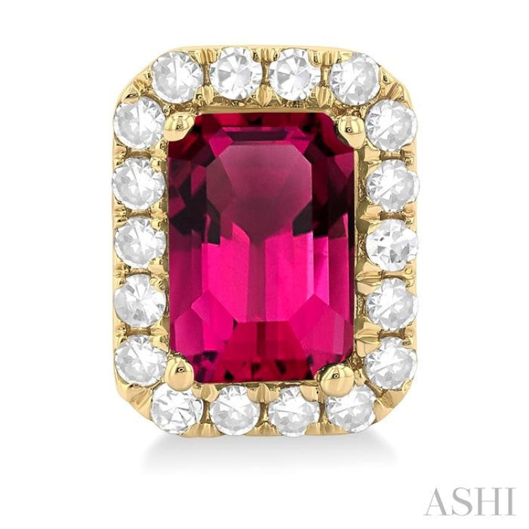 6x4 MM Octagonal Shape Pink Tourmaline and 1/4 Ctw Round Cut Diamond Halo Semi-Precious Stud Earrings in 14K Yellow Gold