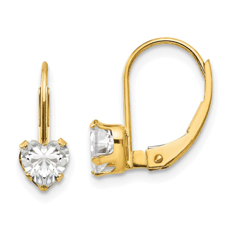 14k Madi K 5.00mm CZ Heart Childrens Leverback Earrings