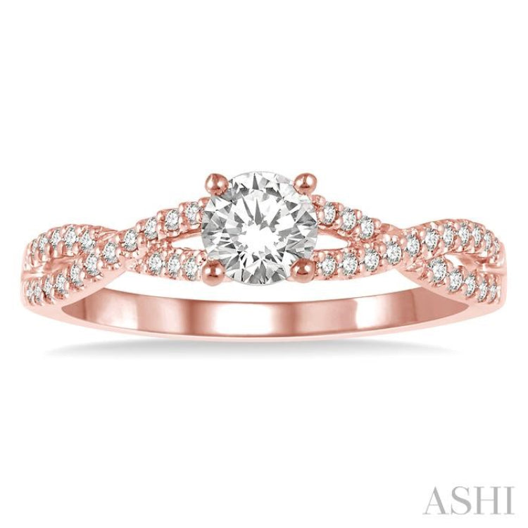 3/8 Ctw Diamond Engagement Ring with 1/4 Ct Round Cut Center Stone in 14K Rose Gold