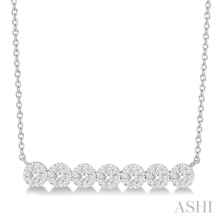 1/2 Ctw Circular Mount Bar Lovebright Round Cut Diamond Necklace in 14K White Gold