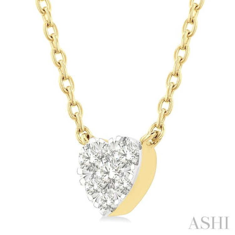 1/10 Ctw Lovebright Petite Heart Shape Round Cut Diamond Fashion Pendant With Chain in 10K Yellow Gold