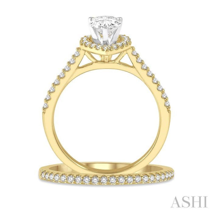 1/2 Ctw Diamond Wedding Set With 3/8 Ctw Pear Cut Engagement Ring and 1/10 Ctw Wedding Band in 14K Yellow and White Gold