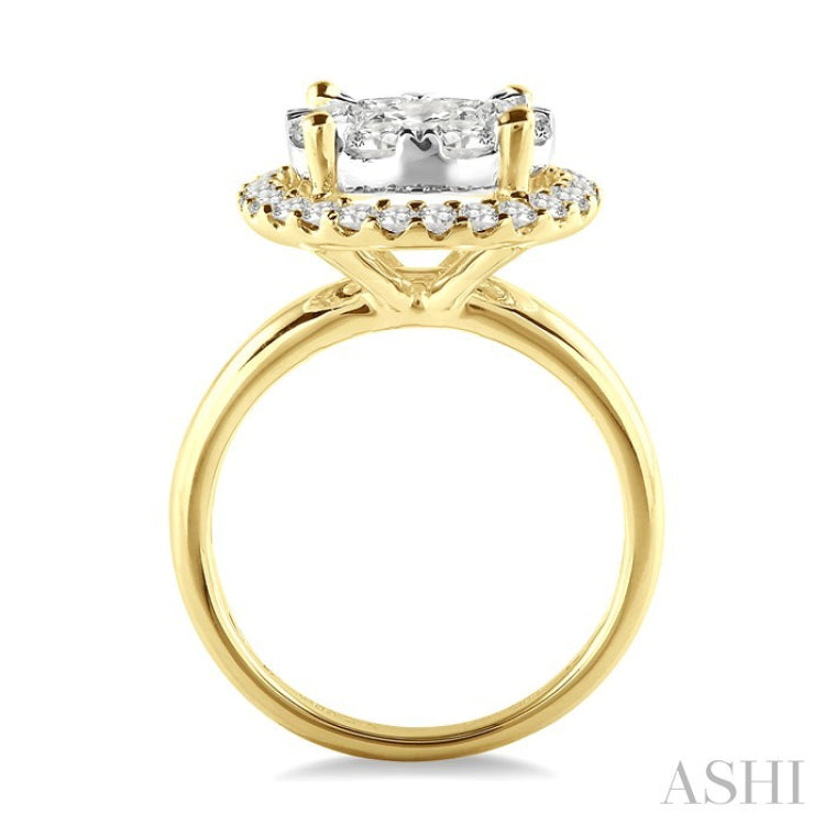 1 1/2 Ctw Lovebright Round Cut Diamond Engagement Ring in 14K Yellow and White Gold