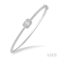 1 Ctw Emerald Shape Fusion Baguette and Round Cut Diamond Stackable Bangle in 14K White Gold