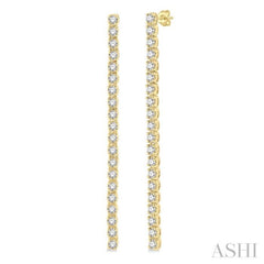 1 Ctw Single Line Drop Round Cut Diamond Tennis Earrings in 14K Yellow Gold