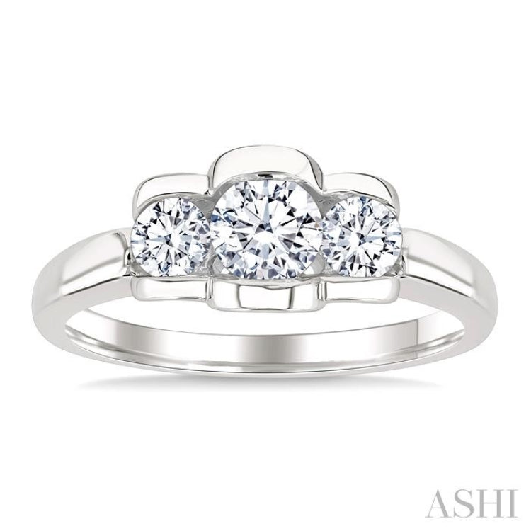3/4 Ctw 3-Stone Round Cut Diamond Fashion Ring in 14K White Gold