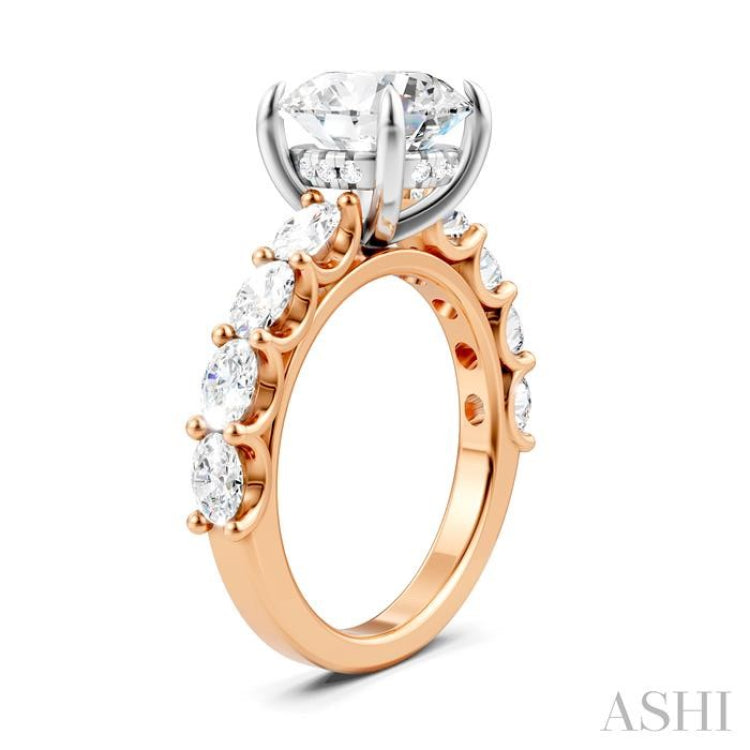 1 1/4 Ctw Round Shape Oval and Round Cut Diamond Semi-Mount Engagement Ring in 14K Rose and White Gold