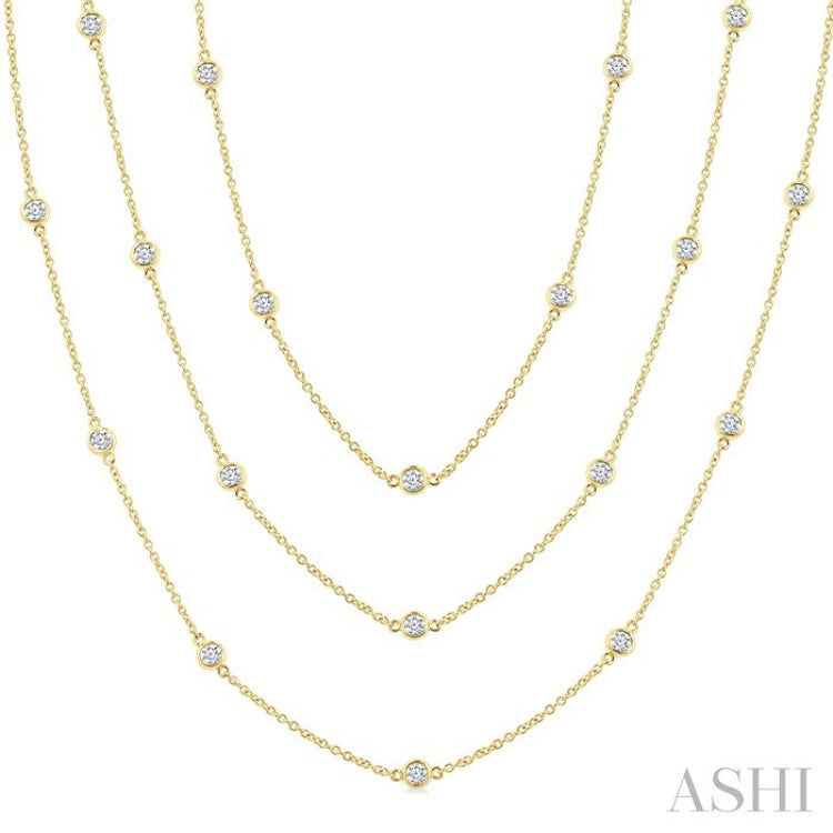 3 Ctw Bezel Set Round Cut Diamond 60-Inch Long Station Necklace in 14K Yellow Gold
