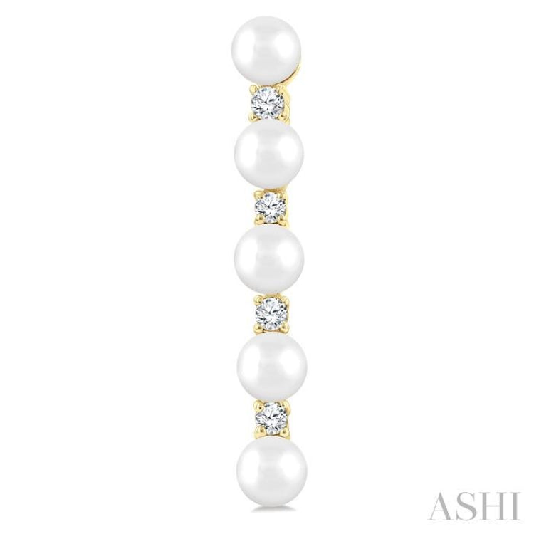 4MM Cultured Pearl and 1/4 Ctw Round Cut Diamond Fashion Earrings in 14K Yellow Gold