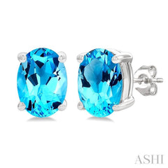 7X5 MM Oval Cut Blue Topaz Semi-Precious Stud Earrings in 14K White Gold