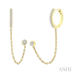 1/5 Ctw Petite Chain Dangler Round Cut Diamond Fashion Earrings in 10K Yellow Gold