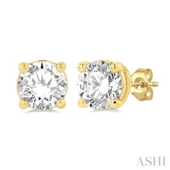 1 1/4 Ctw Round Cut Diamond Stud Earring in 14K Yellow Gold