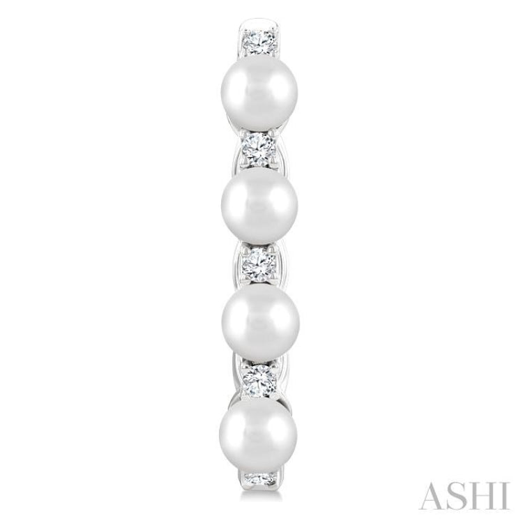 1/4 Ctw 4MM White Pearl and Round Cut Diamond Fashion Hoop Earrings in 14K White Gold