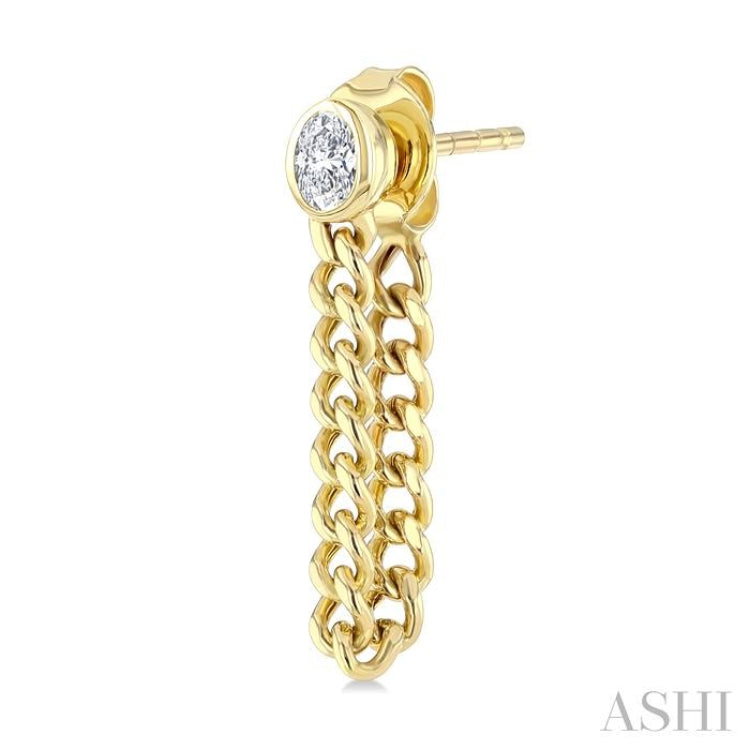 1/3 Ctw Bezel Set Oval Cut Diamond Curb Link Chain Dangler Fashion Earrings in 14K Yellow Gold