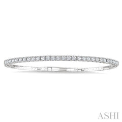 2 Ctw Round Cut Diamond Halfway Straight Flex Bangle in 14K White Gold