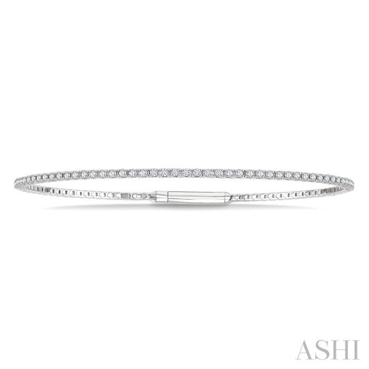 1 Ctw Round Cut Diamond Full way Straight Flex Bangle in 14K White Gold