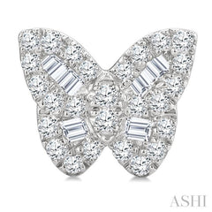 1/4 Ctw Butterfly Baguette and Round Cut Diamond Petite Earrings in 10K White Gold