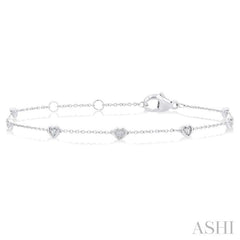 1/10 Ctw Petite Heart Round Cut Diamond Station Bracelet in 10K White Gold