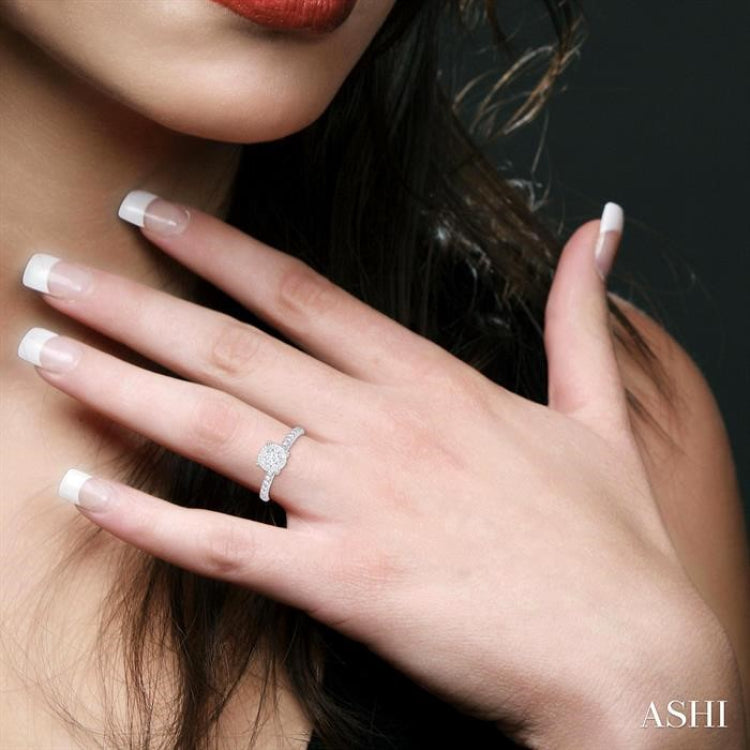 5/8 Ctw Round Lovebright Diamond Engagement Ring in 14K White Gold
