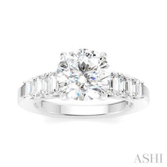 1 Ctw Round Shape Emerald and Round Cut Diamond Semi-Mount Engagement Ring in 14K White Gold