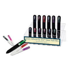 Luxury Giftware by Jere Glass Nail File Kit with Acrylic Display - Includes 36 Files and Velveteen Sleeves