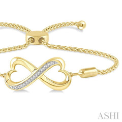 1/20 Ctw Conjoined Hearts Round Cut Diamond Lariat Bracelet in Yellow Gold Vermeil