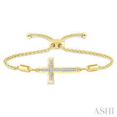 1/20 Ctw Cross Charm Round Cut Diamond Lariat Bracelet in Yellow Gold Vermeil